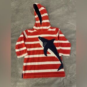 Mini Boden Red and White Striped Hooded Shark Beach Cover Up - Kids 3-4